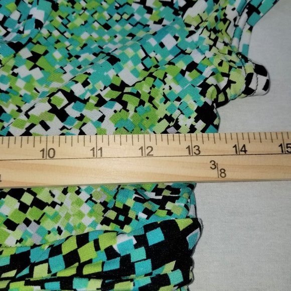 STUDIO1 Dress Women Green Multi Color Short Sleeve V-Neck Waist Detail Size 8 - Picture 8 of 8